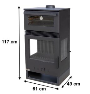 Kaminofen mit Backfach Panoramakamin Dreiseitig Glas 3 Scheiben Teba TKS 15 Verglast 3 Seiten Holzofen 12,8 kW Kamin Ofen Holz Holzherd Küchenofen