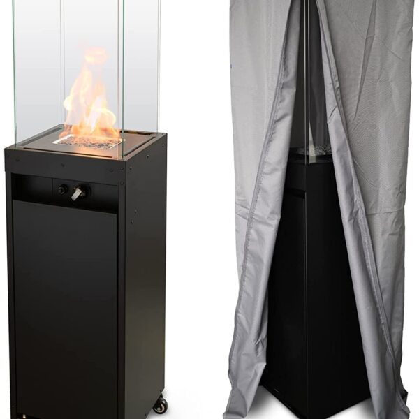 Planika - Faro – Terrassenheizer Gas schwarzer, 8kW tragbarer und freistehender, Propan Heizpilz für Ihren Garten und Terrasse (Faro + Abdeckung), 36 x 36 x 150 cm