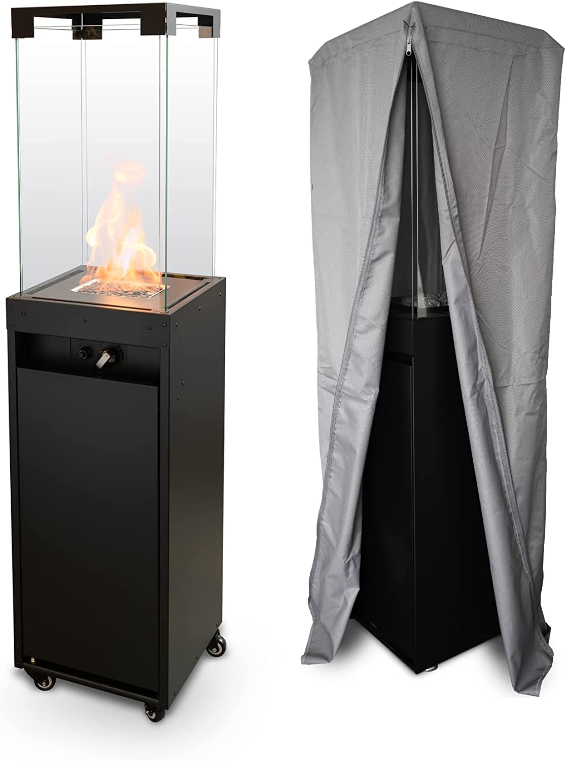 61pipnL0A7L Planika - Faro – Terrassenheizer Gas schwarzer, 8kW tragbarer und freistehender, Propan Heizpilz für Ihren Garten und Terrasse (Faro + Abdeckung), 36 x 36 x 150 cm – Bild 1