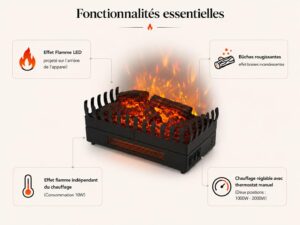 CHEMIN'ARTE Elektrokamin mit Heizung, freistehend, LED-Flammeneffekt, 67 × 23 × 24 cm, für Innenräume – Bild 3