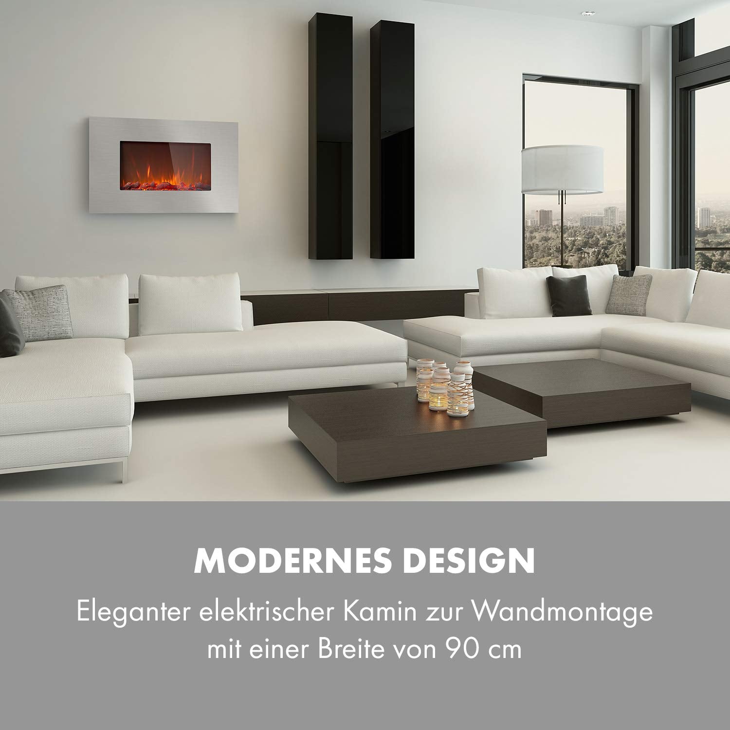 71PcCJyAmoL Klarstein Elektrokamin, Elektro Heizungen für Wohnzimmer & Innenräume, Elektrischer Kamin mit LED Flammen, Kamin zur Wandmontage, Heizlüfter mit Timer, Einstellbarer Thermostat, Heizung 2000 W – Bild 1
