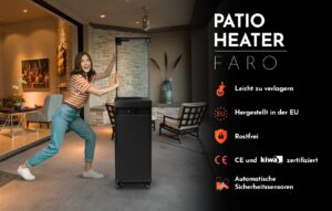Planika - Faro – Terrassenheizer Gas schwarzer, 8kW tragbarer und freistehender, Propan Heizpilz für Ihren Garten und Terrasse (Faro + Abdeckung), 36 x 36 x 150 cm – Bild 5