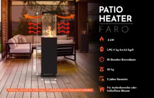 Planika - Faro – Terrassenheizer Gas schwarzer, 8kW tragbarer und freistehender, Propan Heizpilz für Ihren Garten und Terrasse (Faro + Abdeckung), 36 x 36 x 150 cm – Bild 6