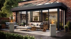 Planika - Faro - Grauer Gas-Terrassenheizer, 8kW tragbar und freistehend, Propan/LPG - Heizpilz für Garten und Terrasse (Faro Abdeckung) 36 x 36 x 150 cm – Bild 2